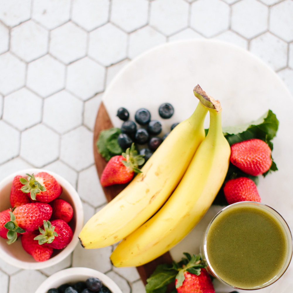 Erdbeeren, Heidelbeeren, Bananen